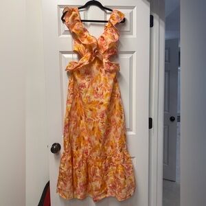 Zara Ruffled Floral Maxi Dress in Orange and Yellow